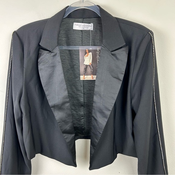 NWT Naked Wardrobe cropped The Statement rhinestone sleeve blazer size: XL - Picture 2 of 11